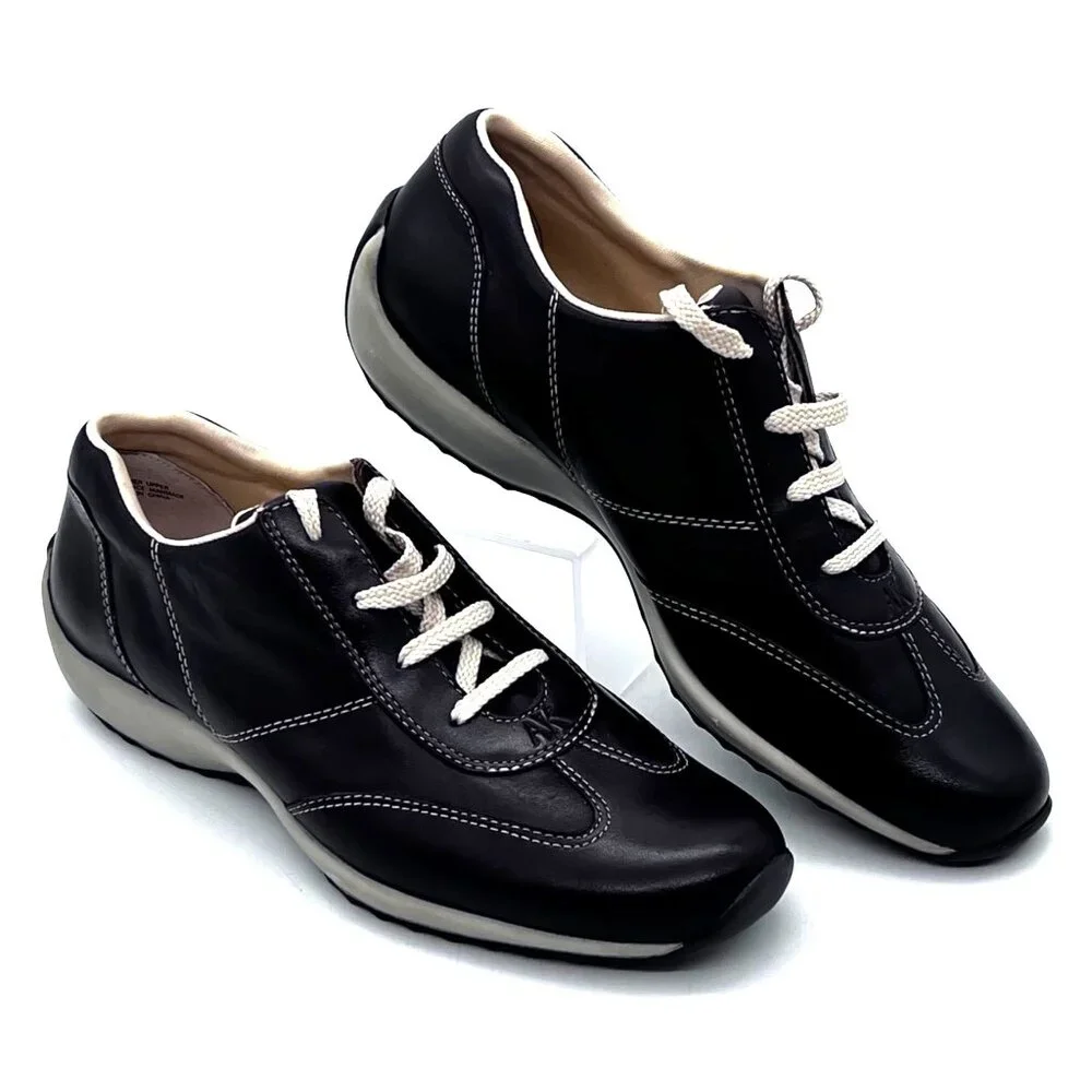 Anne Klein Satire Chocolate Leather Lace-Up Sneakers Shoes Womens Size 8.5M New - Picture 2 of 13